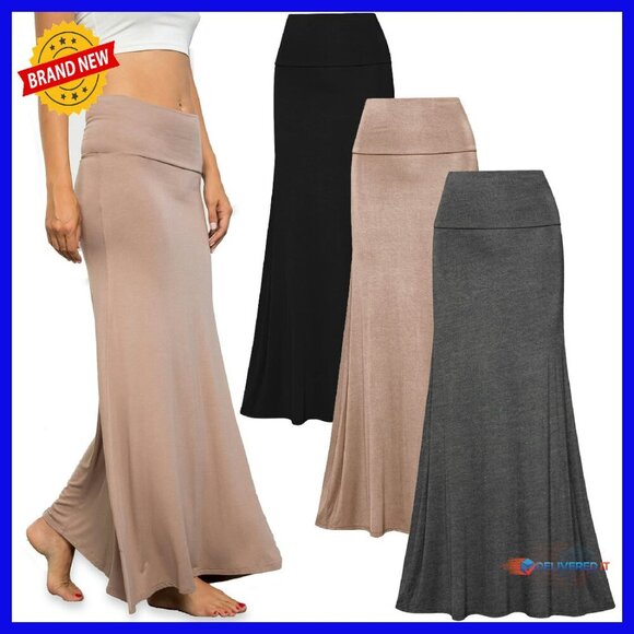 3 Pack Stretchy Maxi Skirts High Waisted Rayon Work Casual